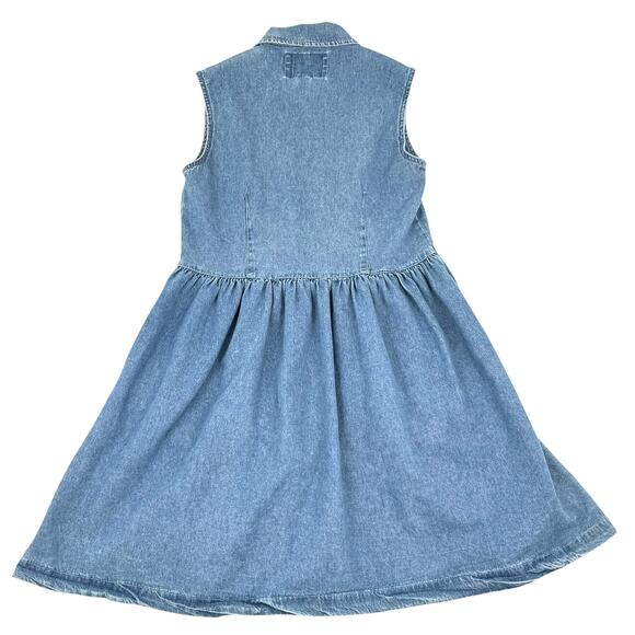 Vintage Rafaella Denim Dress Button Front Sleeveless Cotton Size 6 Cottagecore - Picture 4 of 9